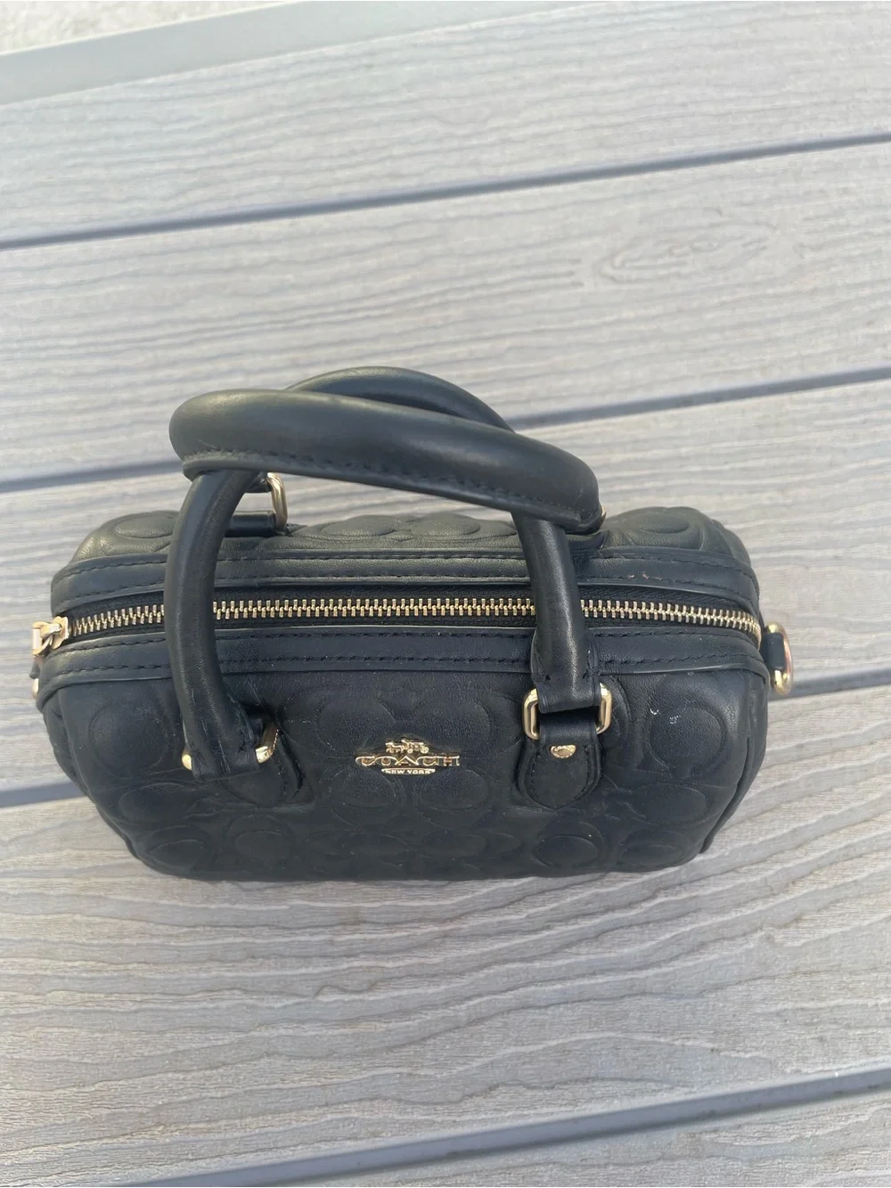Coach Mini Black Quilted Embossed  Rowen with Gold Hardware